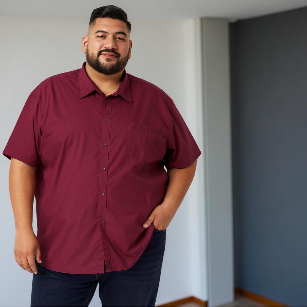 King Size 8XL Maroon Button-Up Shirt | Big & Tall | Relaxed Fit Casual Wear - Picture 2 of 9